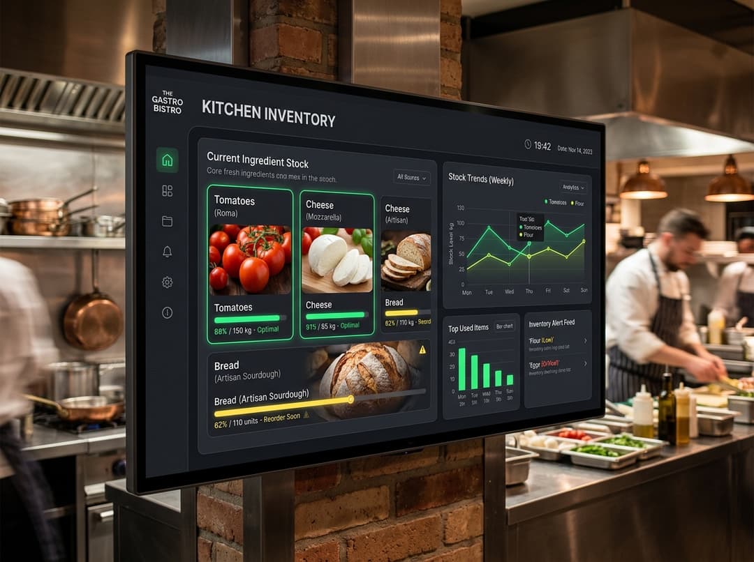 Prozinix RMS Kitchen Inventory Stock Levels Dashboard